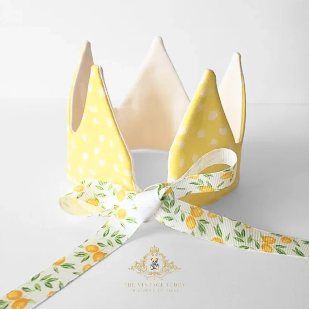 NWT Pretty Girls Handmade Happy Birthday Crown Lovely Yellow Polkadots & Lemons